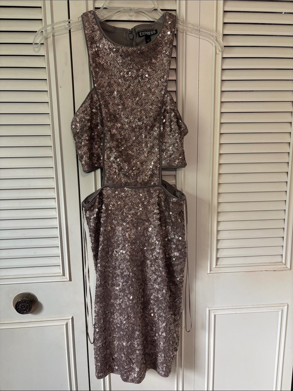 Express Silver Sequin Backless Cocktail Dress
